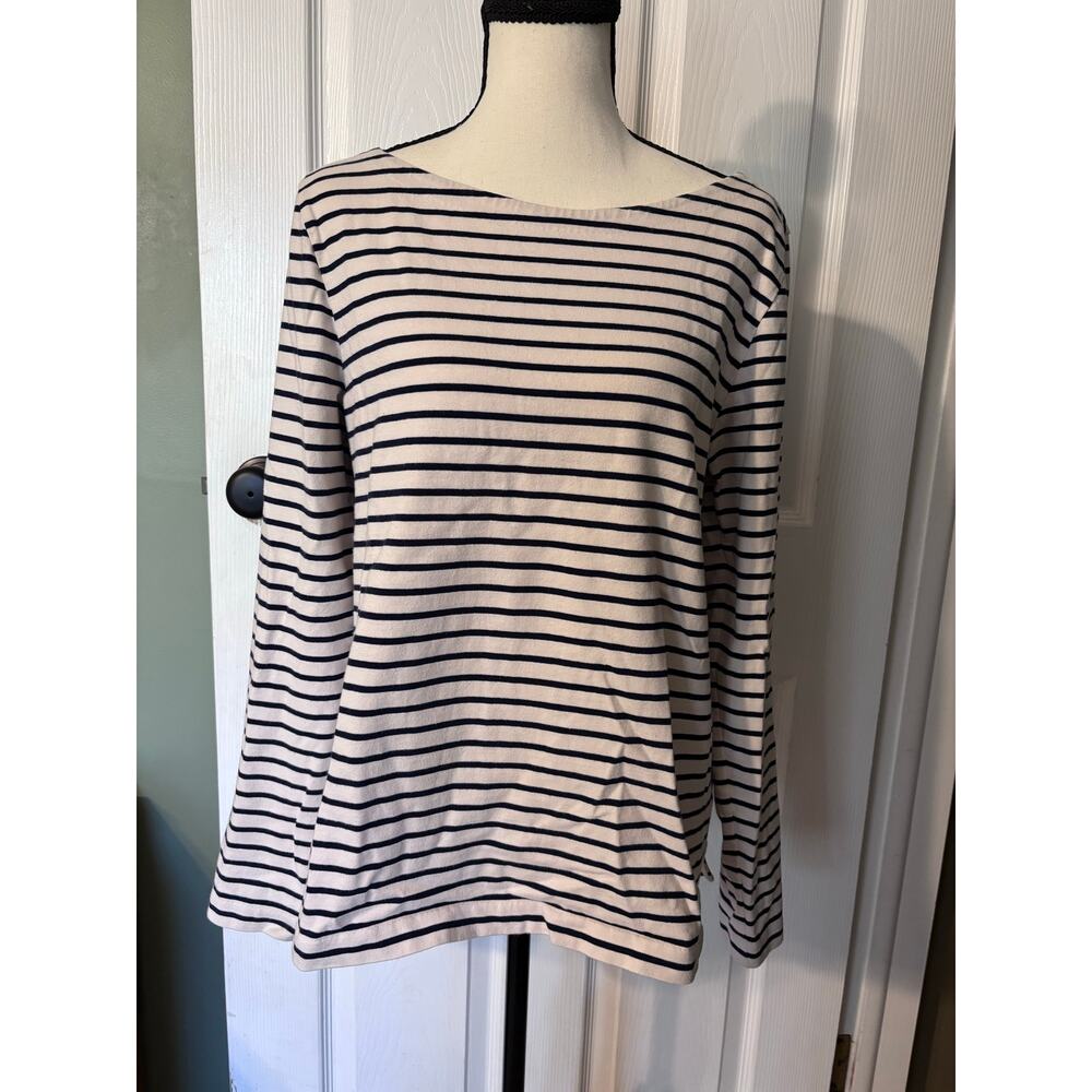 J.Crew Breton Shirt Women's Large Cream & Black Stripe Long Sleeve Boat Neck